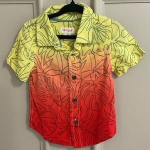 Cat & Jack Yellow to Red Tropical Gradient Button-Down Shirt , 12M , new